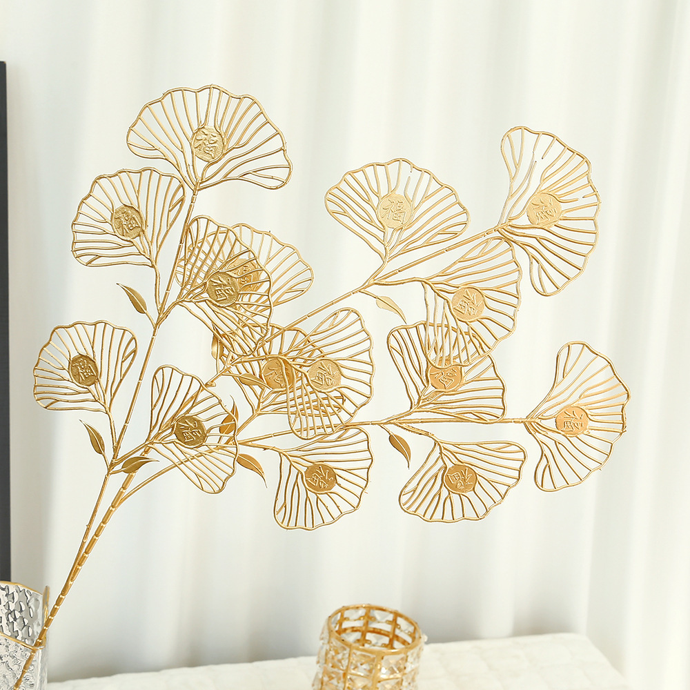 Flor de oro hoja de ginkgo eucalipto fruta roja Año Nuevo bendición cubo falso decoración de la flor decoración de la boda fábrica al por mayor en stock