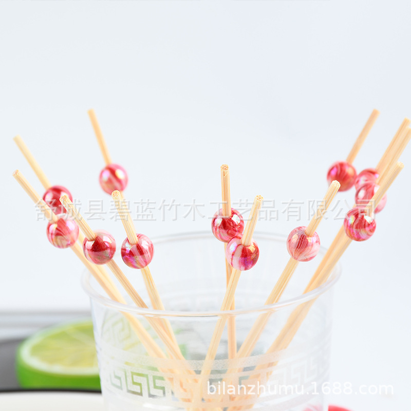Creativo al por mayor cuentas rojas desechables stick de frutas stick sándwich stick de cóctel stick tortilla horquilla de pastel
