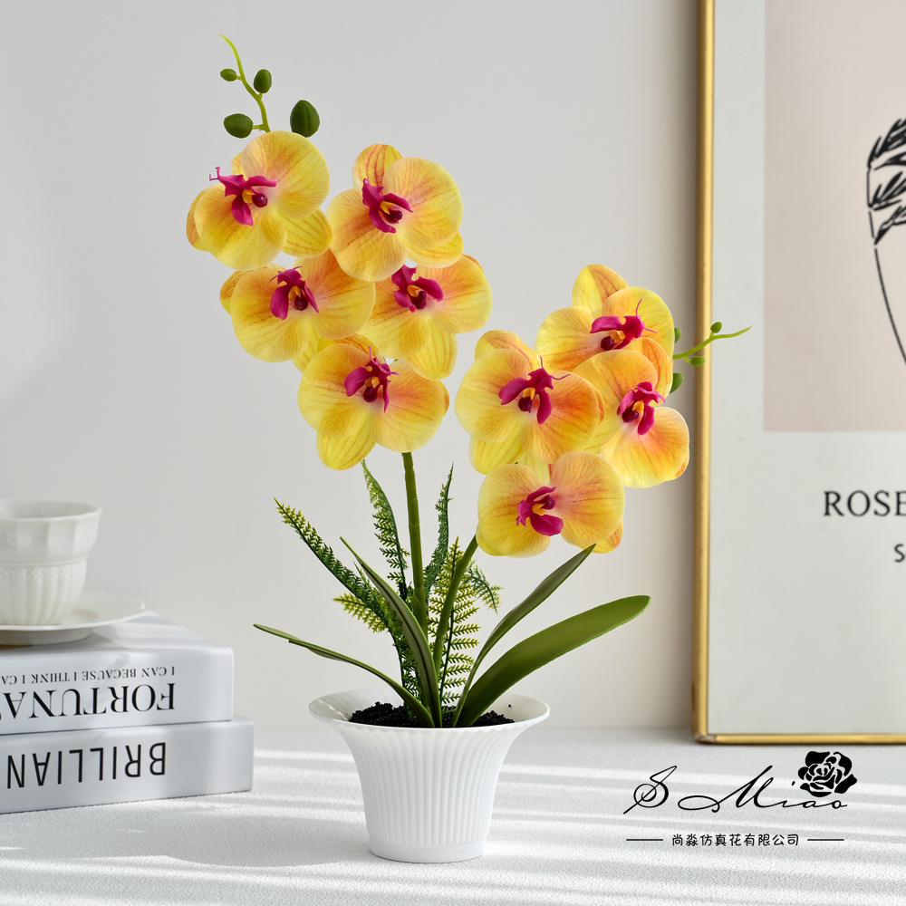 Orquídea de mariposa de dos dedos sensación de imitación de bonsai en maceta creativa flores falsas decoración del hogar fotografía de boda flores artificiales