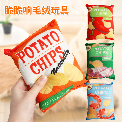 Dog noise making paper toy potato chips bite-resistant plush teething self-pleasure relief cat toys pet supplies wholesale
