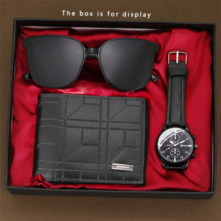 2025 Cross-border Fashion GENEVA Fake Binocular Men's Personalized Business Belt Watch Wallet Sunglasses Gift Box Set