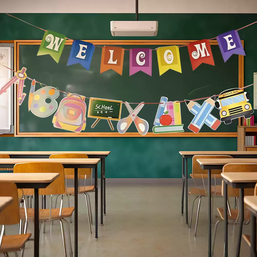 welcome back 返校季派对装饰气球套装 开学季横幅拉旗