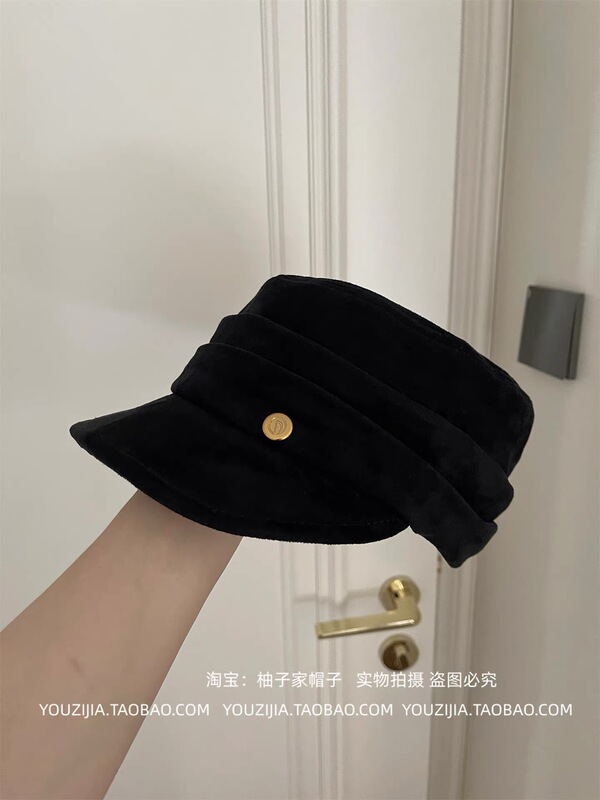 麂皮褶皱马术平顶贝雷帽女春秋复古做旧八角帽高级感百搭鸭舌帽子|undefined