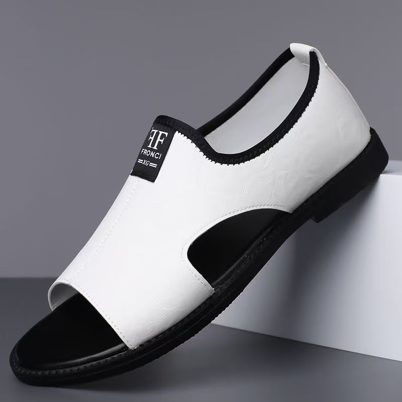 Men’s Slip-On Genuine Leather Slide Sandals, Soft Flat Open Back Casual Summer Slippers_vogvips.com