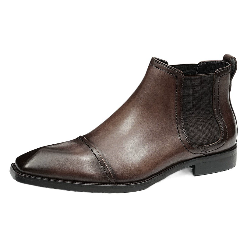 Мужские Ботинки Челси из натуральной кожи с острым носком, британское Деловое платье, кожаные туфли с высоким берцем, винтажные ботильоны ручной работы с тройным соединителем, полированные цветом