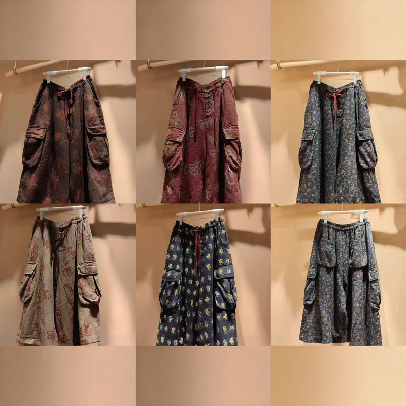 2026 Spring New Korean Style Trendy Loose Vintage Washed Full-Print Large Pocket Casual Shorts Five-Point Shorts