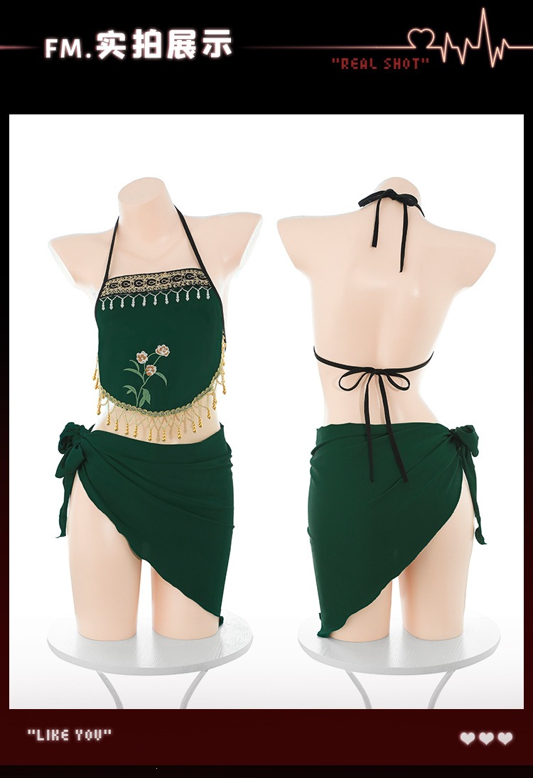 Feimu Qixi Embroidered Bellyband Lingerie Set with Open-Butt T-Back, Tulle Skirt and Veil — detail image 22