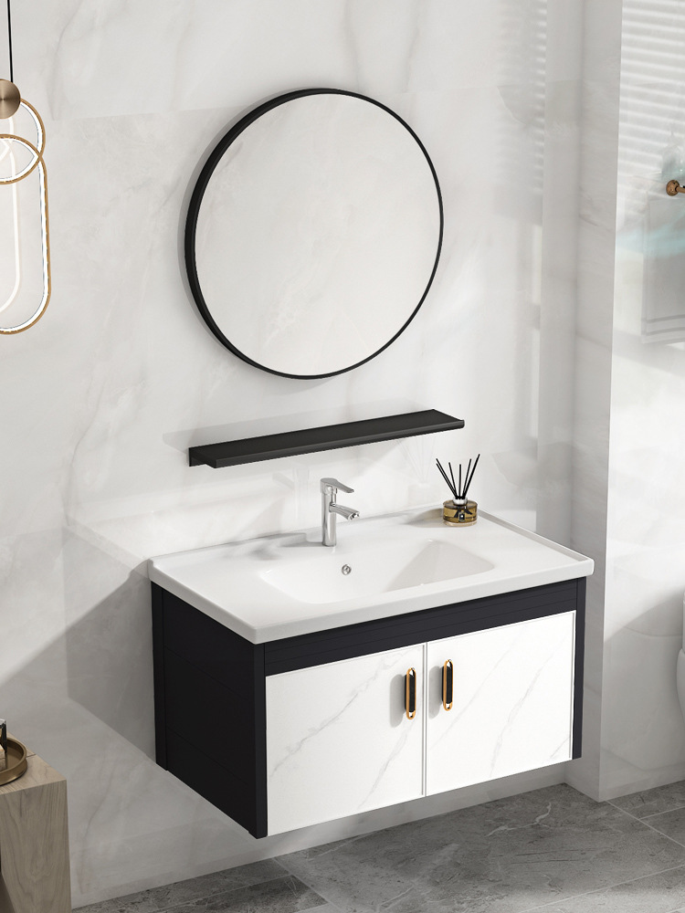 Montado en la pared gabinete de baño de aluminio espacio combinación moderna minimalista lavabo de baño lavabo Mesa de roca placa lavabo piscina