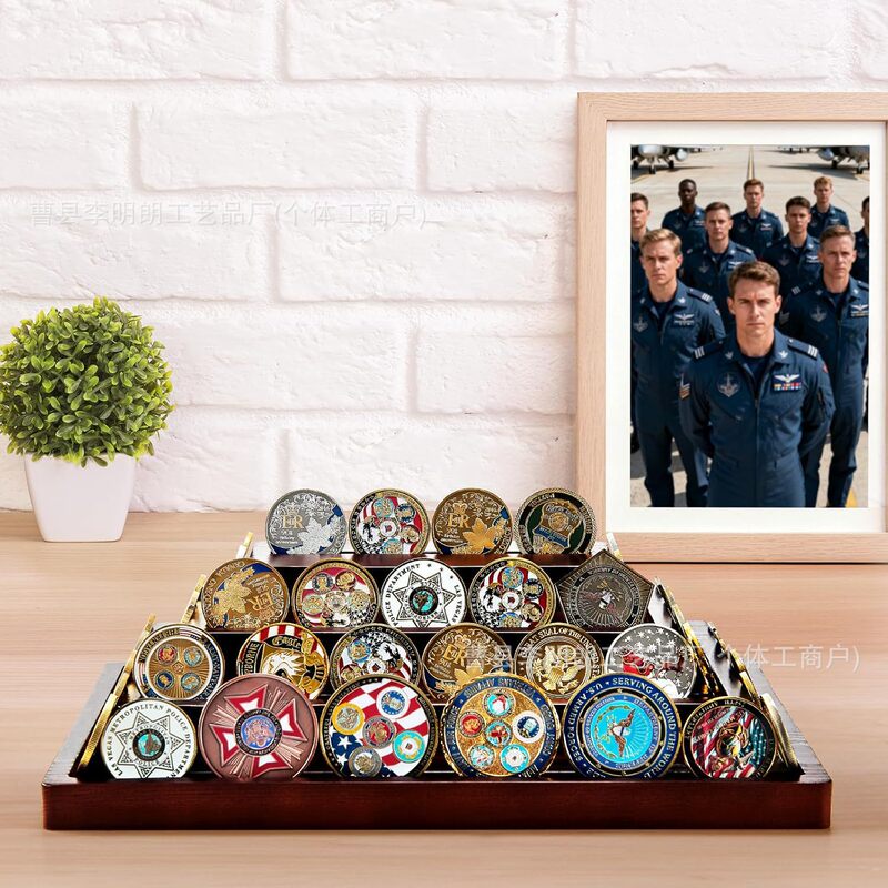 Cross-Border Wooden Challenge Coin Display Stand Solid Wood Challenge Coin Rack Display Stand with Slot Bracket Display Stand
