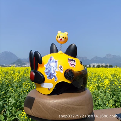 Motosiklet kaskı (dəbilqə) — Old Electric Vehicle Motorcycle Kidsren's - yellow-ao-bing-sunscreen-glasses-black-cat-ears-tigger-black-rabbit-ears-3c-children-1-5-years-old-j02