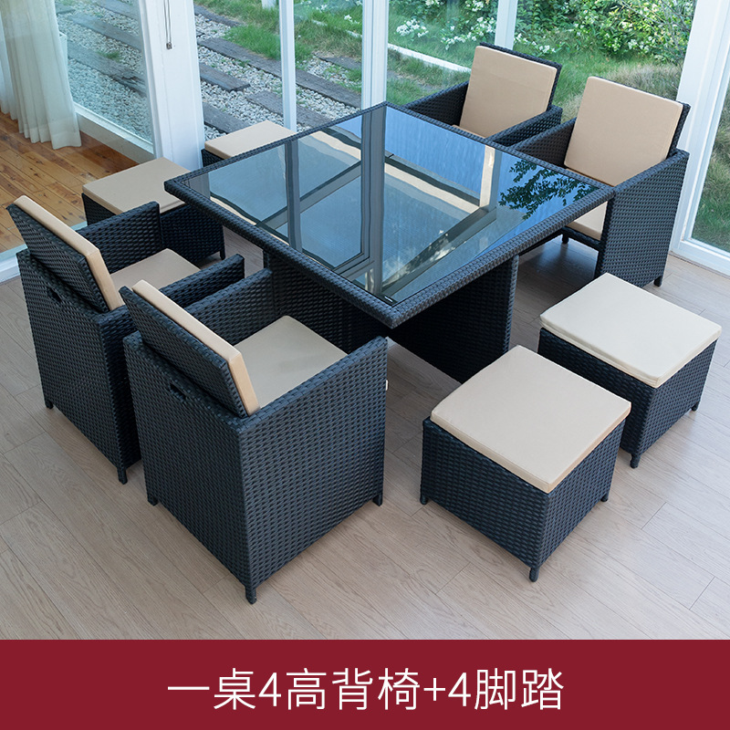 Al Aire Libre mesa y silla patio ocio ratán mesa y silla combinación terraza jardín al aire libre Mesa de té Muebles silla impermeable Protección solar