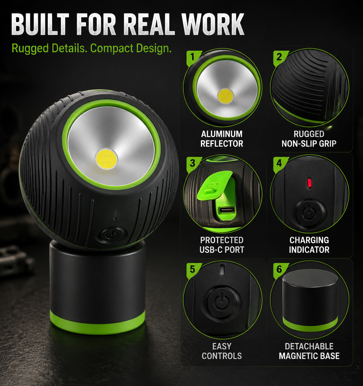 In-Stock Cross-Border 26 New Products Golf Work Light Rechargeable Maintenance Inspection Light Strong Illumination Light Strong Magnetic Auto Repair Light