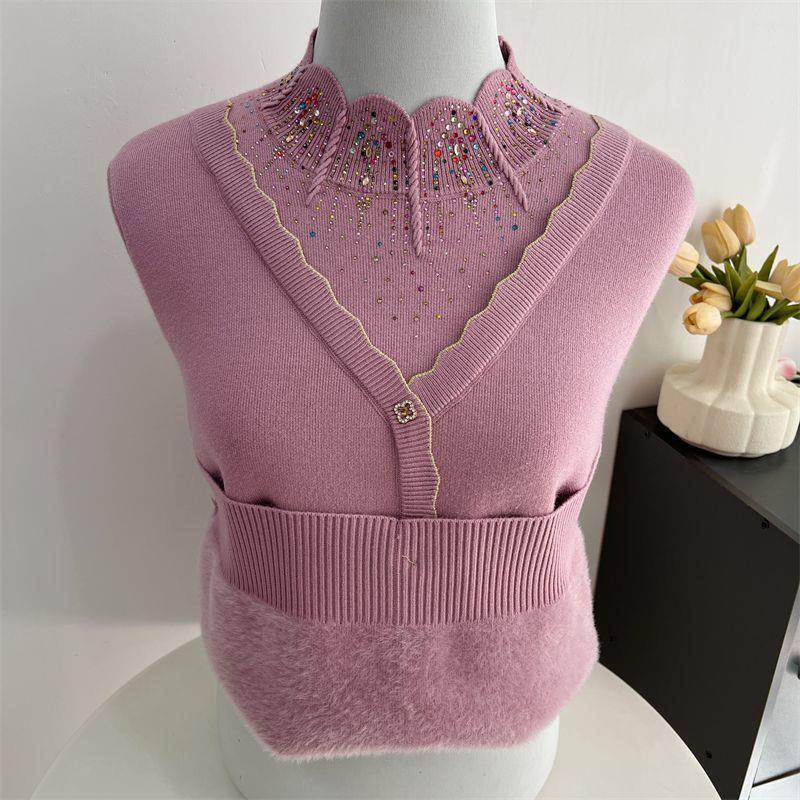Mom's Autumn and Winter Clothing, Fleece-Lined Thick Sweater for Middle-Aged and Elderly Women, Stylish Large-Size Warm Base Shirt, Faux Two-Piece Top for Women Mom's Autumn and Winter Clothing, Fleece-Lined Thick Sweater for Middle-Aged and Elderly Women, Stylish Large-Size Warm Base Shirt, Faux Two-Piece Top for Women