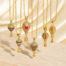 跨境重工立体满钻热气球吊坠项链女镶嵌彩锆时尚轻奢小众设计感