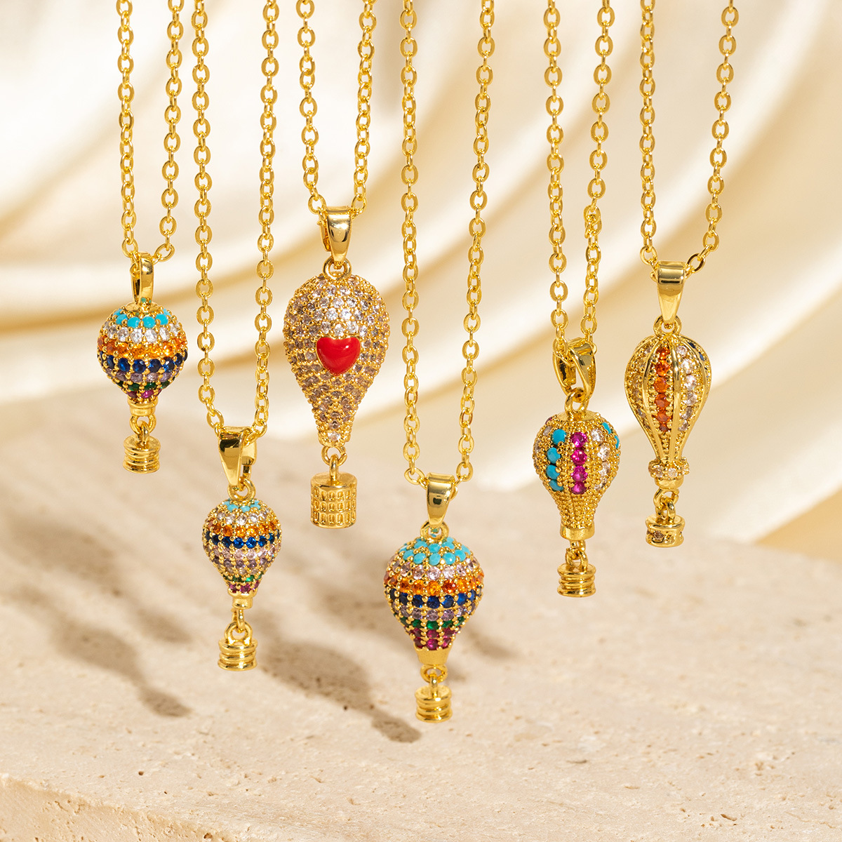 跨境重工立体满钻热气球吊坠项链女镶嵌彩锆时尚轻奢小众设计感