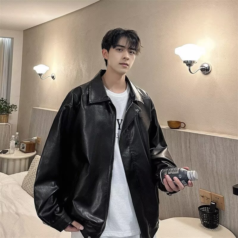 European and American Street Fashion Loose-Fitting Motorcycle Leather Jacket Plus-Size Men's Stylish Pilot Pu Leather Jacket European and American Street Fashion Loose-Fitting Motorcycle Leather Jacket Plus-Size Men's Stylish Pilot Pu Leather Jacket