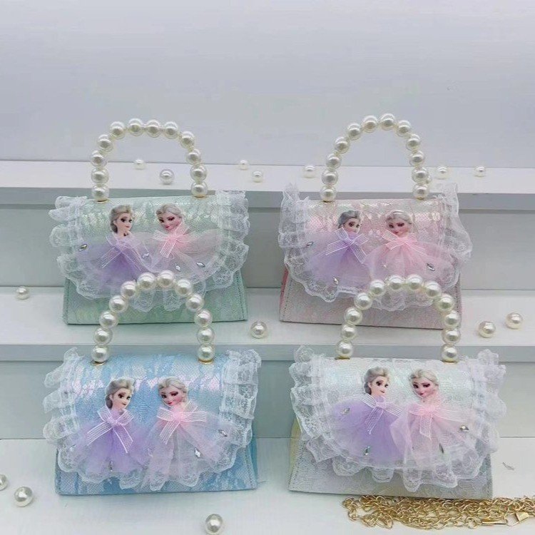 Bolsos infantiles niñas princesas niñas mochilas de hombro estilo caricatura encantador bolso de perlas de cadena