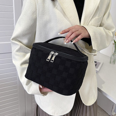 新款方格布化妝包棋盤格布藝旅行收納包便攜大容量洗漱包一件代發