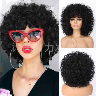 Cross-border European and American women's wig multi-color optional African small volume large volume short curly hair chemical fiber head cover in stock wholesale