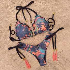 2026新款bikini跨境欧美速卖通三角杯印花性感比基尼分体泳衣泳装