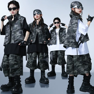六一儿童街舞演出潮服学生团体演出班服男女孩嘻哈迷彩hiphop套装