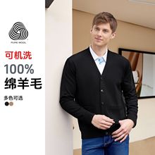 静奢风新款100羊毛V领开衫男士毛衣可机洗针织开衫外套 TM6010