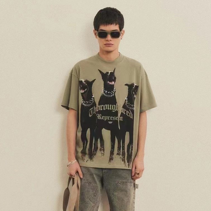 Cross-border REPRESENT negro Doberman impreso apenado High Street hombres Sueltos Mujeres pareja de manga corta Camiseta de la marca de moda
