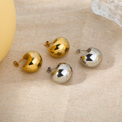 European and American cross-border crescent semicircle titanium steel hollow earrings 18K gold-plated glossy geometric stainless steel earrings wholesale
