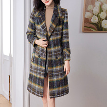 2025年秋冬新款复古格子羊绒外套女中长款高端时尚西装领毛呢大衣