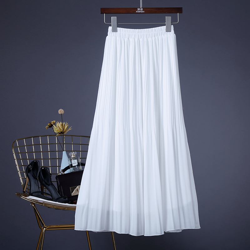 Summer solid color shiffon long pleated skirt