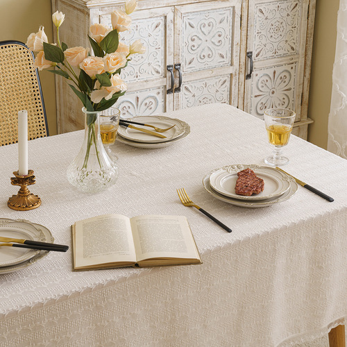 American-style pastoral knitted lace 3D embroidered rectangular literary tea cloth tea table cover backdrop fabric
