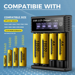 18650 battery charger 4 slots TYPEC port 21700 charging stand dual slot USB multi-function digital display