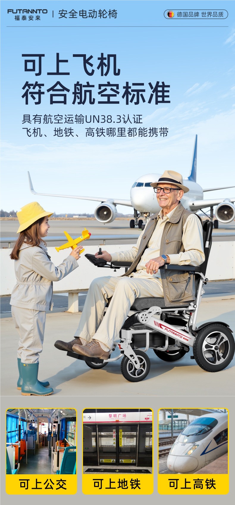 High-end new electric wheelchair, intelligent and fully automatic, specially designed for disabled and paralyzed elderly, foldable, lightweight, and luxurious mobility aid