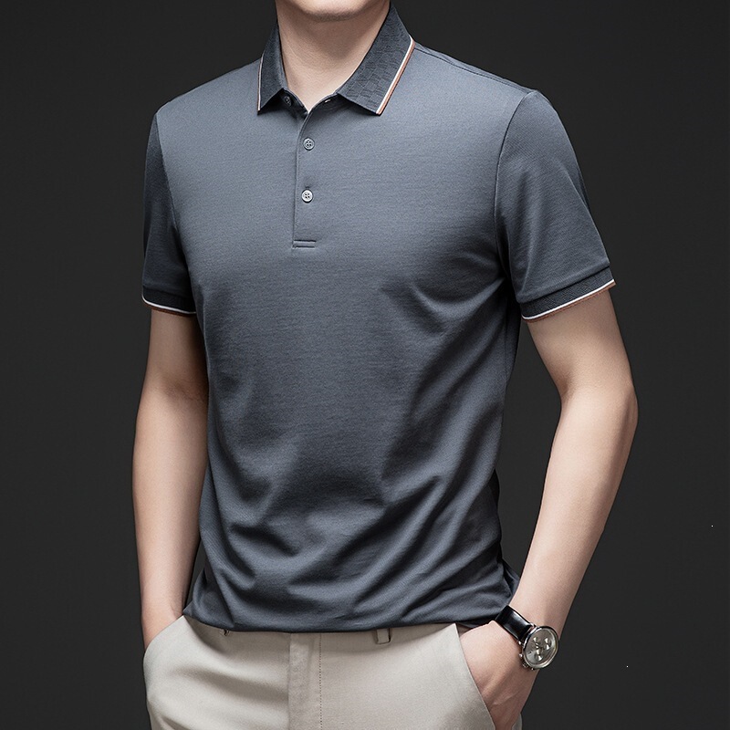Authentic men's T-shirt from the counter, light luxury, simple and stylish, high-end casual, skin-friendly silk polo shirt, short-sleeved tee Authentic men's T-shirt from the counter, light luxury, simple and stylish, high-end casual, skin-friendly silk polo shirt, short-sleeved tee