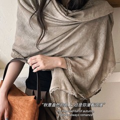 出口日单2025新款日系文艺复古纯色毛边棉麻围巾女春秋季薄款百搭