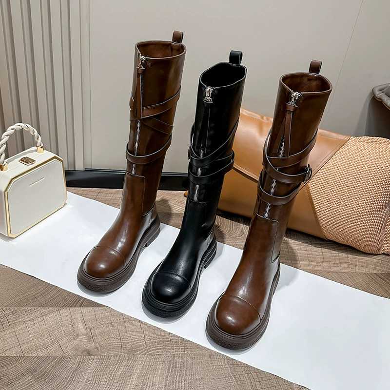 В наличии и быстрая доставка! Осенние винтажные рыцарские сапоги Maillard на толстой подошве с подкладкой из воловьей кожи и флиса, женские зимние сапоги средней длины