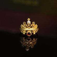 2023新款设计复古金色珍珠红心皇冠双戴戒指时尚小众设计感女戒指