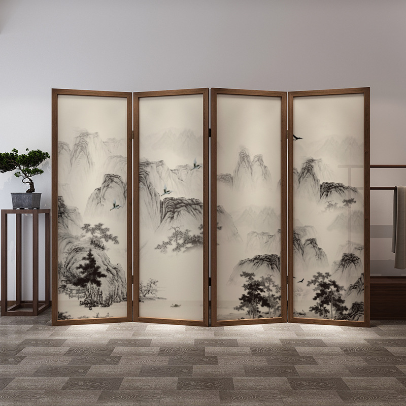 Tea Room Screen Partition Living Room Office Mobile Folding Decoration Entrance Solid Wood Hotel Box New Chinese Style Folding Screen