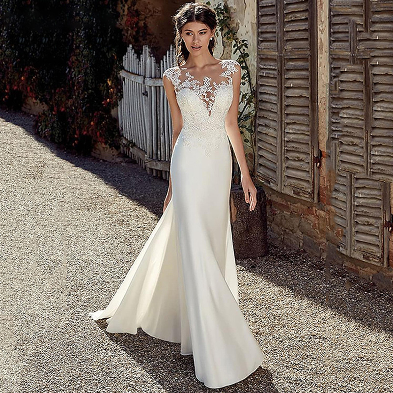 Vestido de novia estilo europeo y americano, nuevo modelo 2026, sin mangas, corte sirena, sexy, con pequeña cola, ajustado, de encaje, para sesión de fotos, vestido de novia ligero. image 8