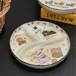 2025新款手捏腊肠狗口袋熊盘三格分餐盘减脂餐盘卡通动漫学生餐盘