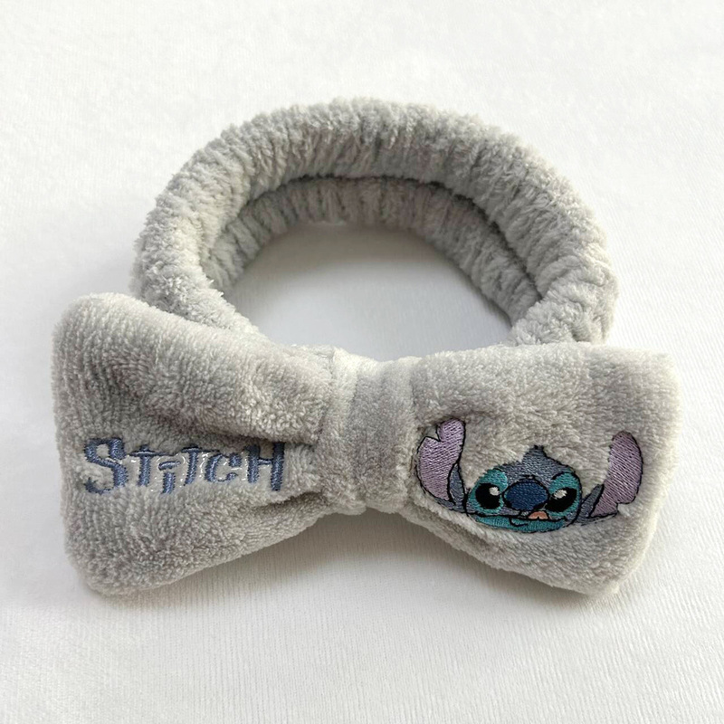 漫画かわいいステッチヘアバンド卸売女性ぬいぐるみステッチ洗顔リストバンド刺繍蝶エンドヘアバンド|undefined