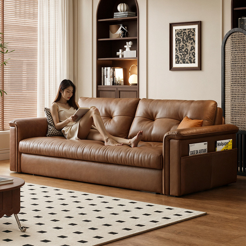 Cat Scratch Leather Retractable Foldable Sofa Bed Integrated Dual-purpose Small Apartment Living Room Household Multi-functional 2025 New Style