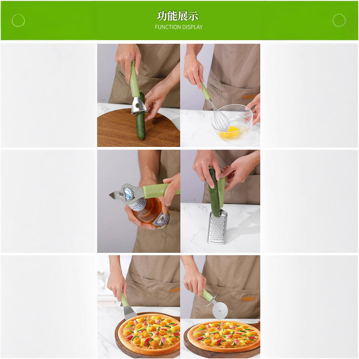 Herramientas de cocina manual 6 piezas de cuchillo de corte de pizza, cuchillo de extracción de núcleo, cuchillo de horneado, cuchillo de peeling de verduras y frutas multifuncional