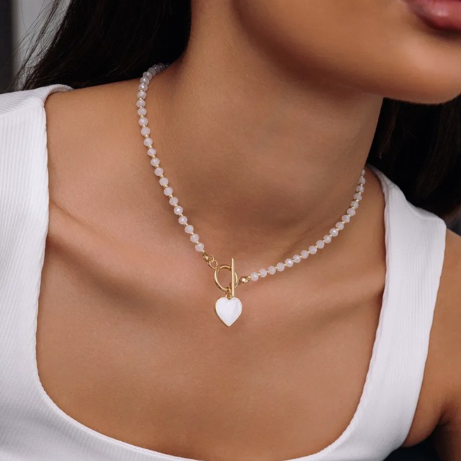 European and American Cross-Border Fashion Trend Pearl Bracelet Necklace Set Women's Niche High-End Light Luxury Style Love Clavicle Chain