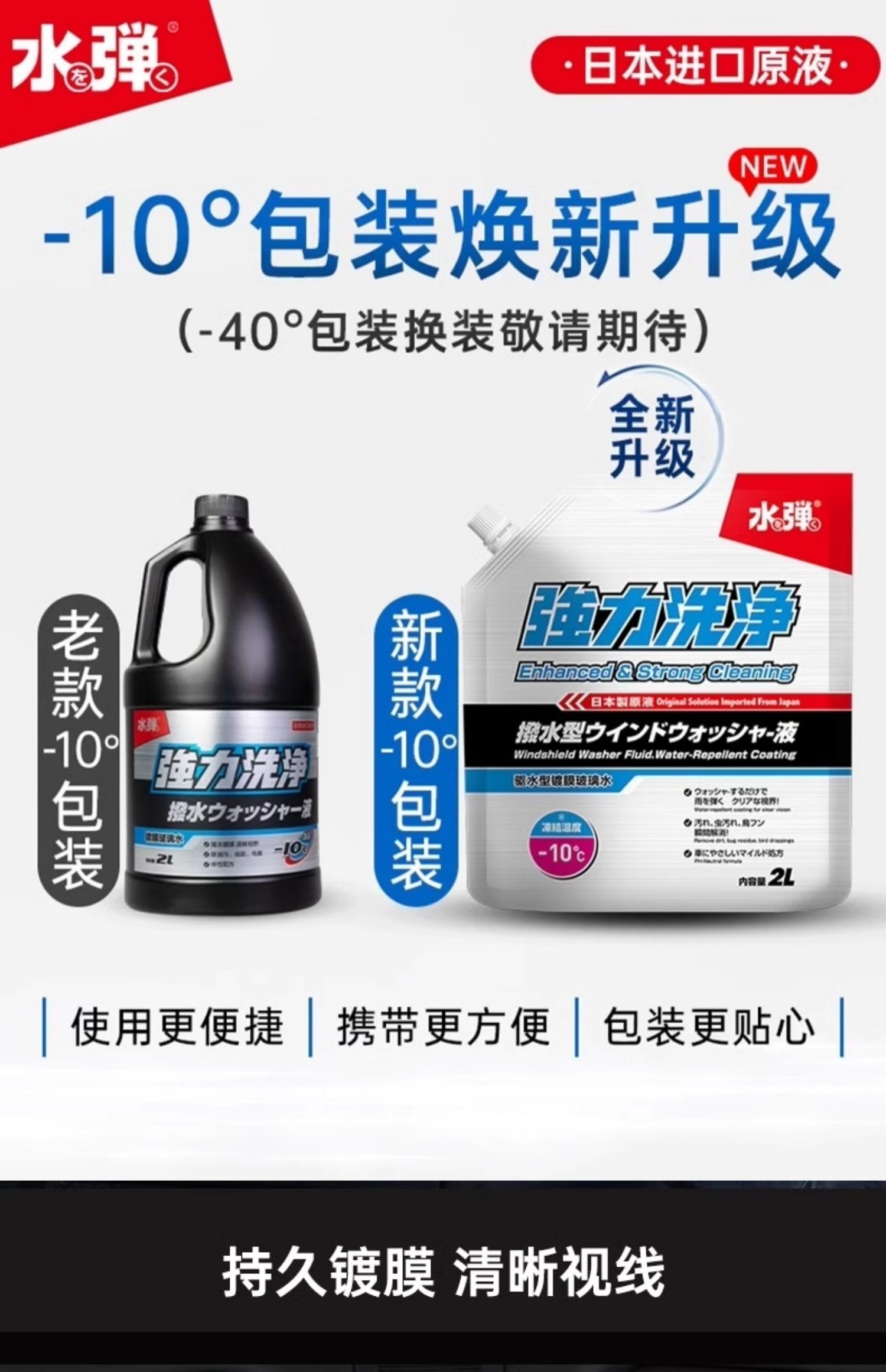 Japanese water-repellent coating glass water, suitable for all seasons, anti-freeze, oil film remover, car decontamination wiper fluid