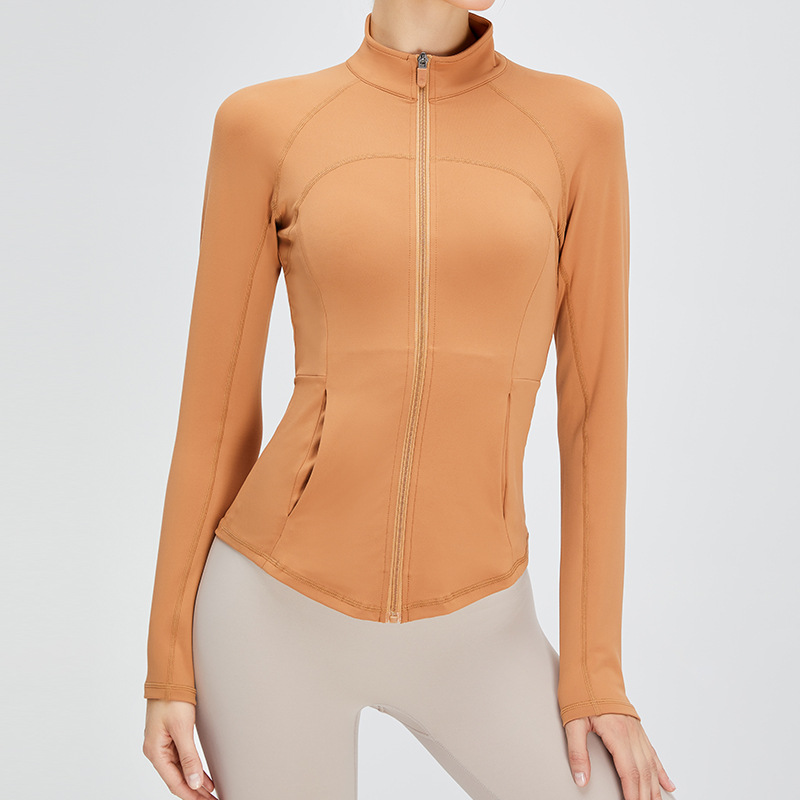 Chaqueta de Yoga de fitness transfronteriza nueva chaqueta de Yoga de doble arco SLIM-Fit de manga larga ropa de fitness desnuda al aire libre ropa de Yoga de mujer caliente