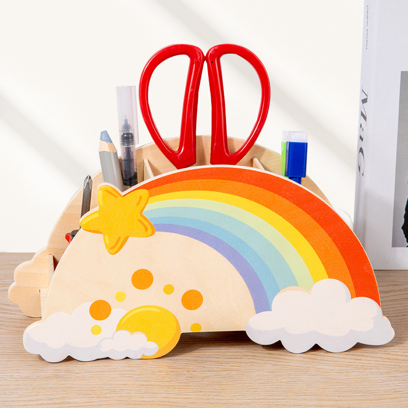 Creativo arco iris nube portalápices juguetes de madera decoración de escritorio estudiantes lindo papelería almacenamiento nuevo producto al por mayor