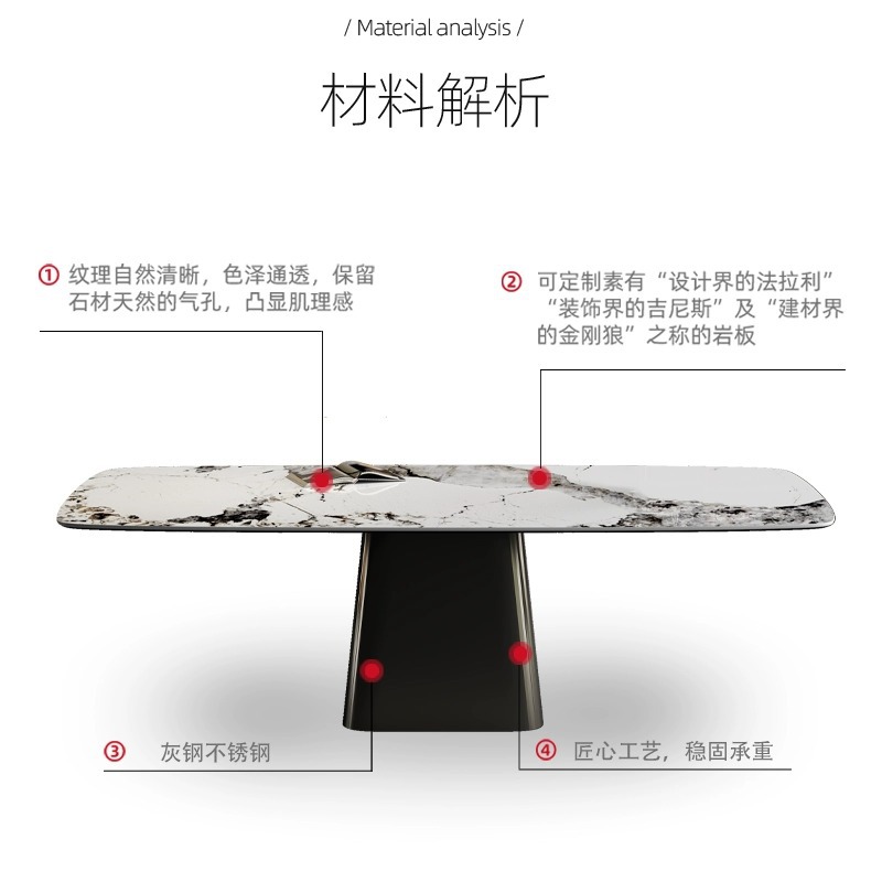 Italiano minimalista Luz de lujo Pandora Rock placa mesa de comedor moderno minimalista restaurante diseñador pequeño apartamento rectangular brillante
