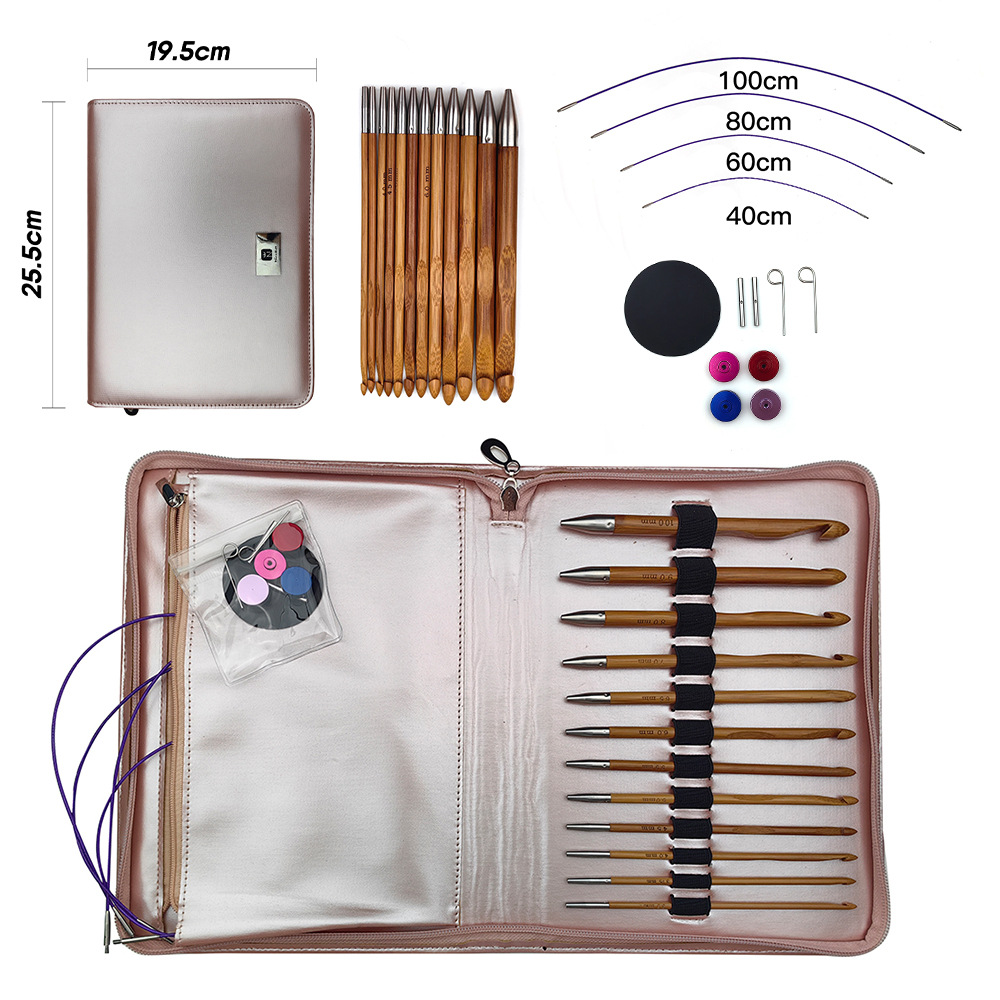 Herramientas de crochet transfronterizas carbonizadas de bambú alfombra desmontable crochet tunecino crochet un conjunto de 12 conjuntos de crochet