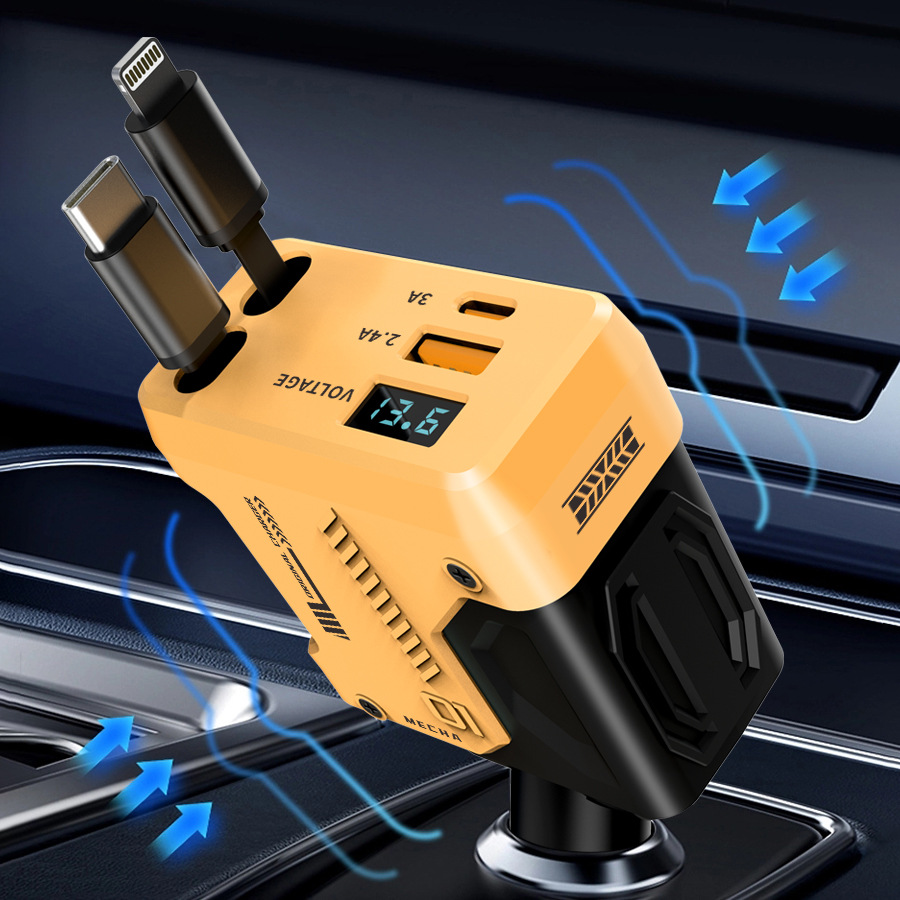 cable telescópico un remolque cuatro cargador rápido de automóvil cargador de automóvil encendedor de cigarrillos enchufe de conversión pd detección de voltaje cargador de automóvil image 3